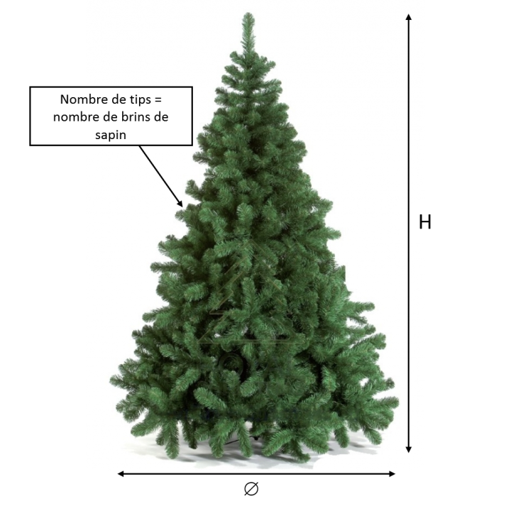 Un sapin artificiel vert, dense et conique, avec des brins réalistes et une base stable.