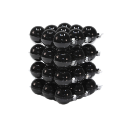 Empilement de sphères noires brillantes, créant un motif géométrique moderne.