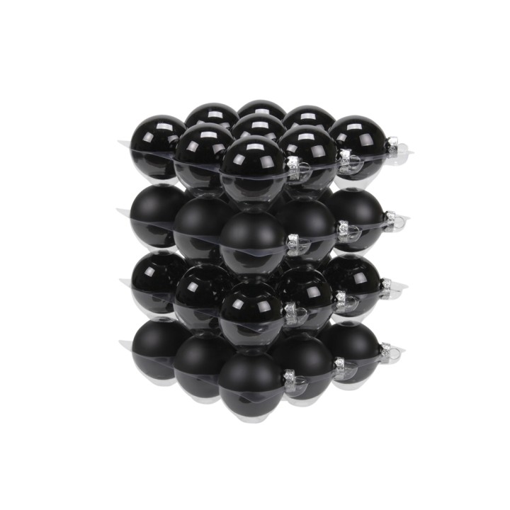 Structure géométrique en sphères noires brillantes, agencées en plusieurs niveaux.