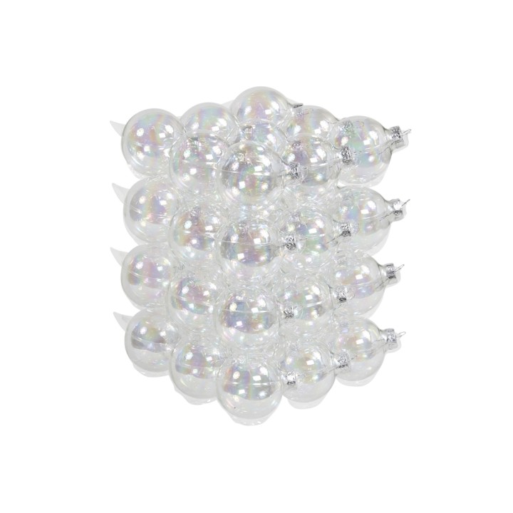 Boules transparentes et scintillantes empilées, créant un effet lumineux et élégant.