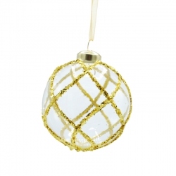 boule en verre transparente avec  lignes 3D dorées en paillettes
