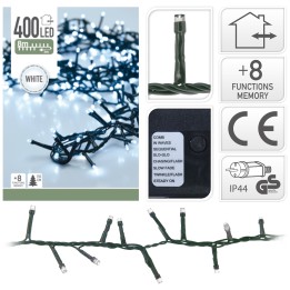 Guirlande lumineuse blanche avec 400 LED, câble noir, plusieurs modes d'éclairage.