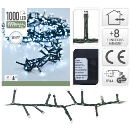 Guirlande lumineuse avec 1000 LED blanches, fil vert, huit modes d'éclairage, résistante à l'eau.