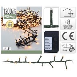 Guirlande lumineuse à LED, fil noir, éclairage blanc chaud, 1200 ampoules, 8 fonctions.