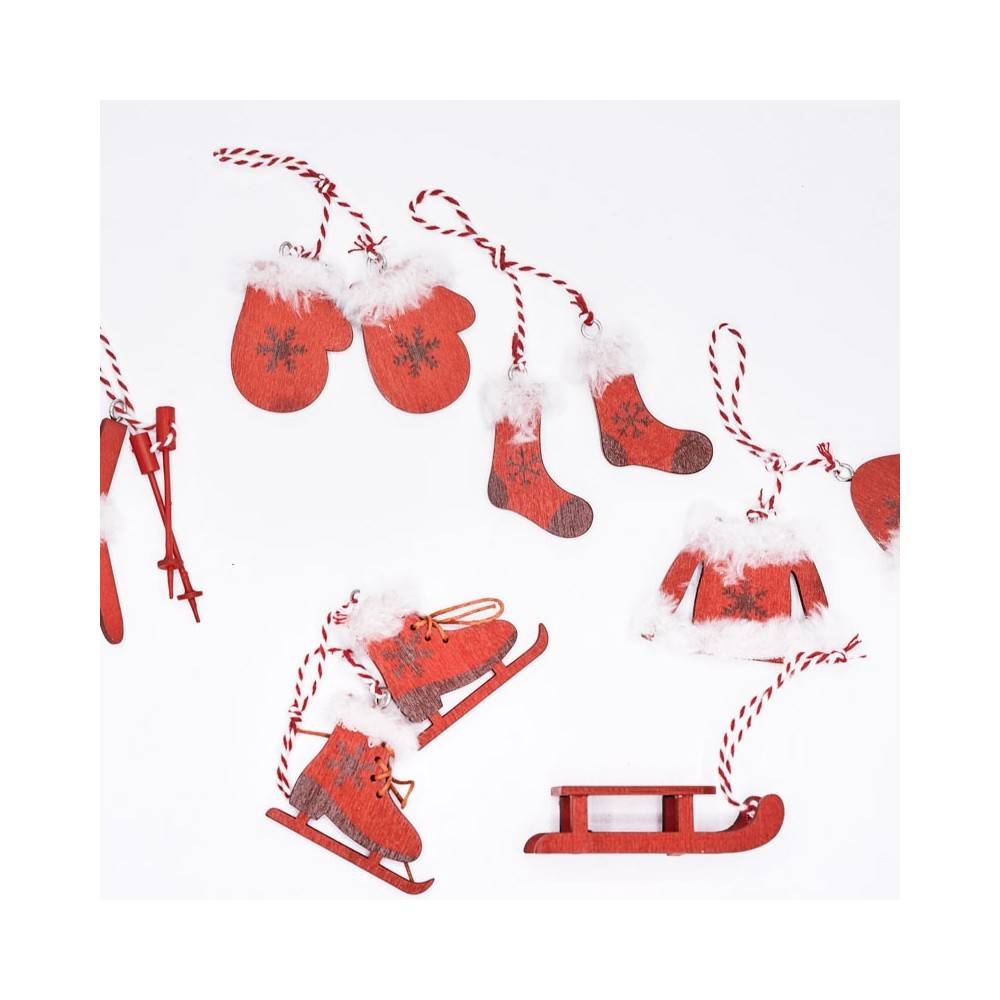 Lot de 6 miniatures  en bois Rouge