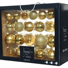 Coffret de décorations dorées pour Noël, 42 boules brillantes et scintillantes.