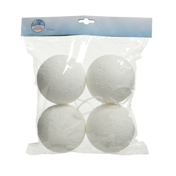 Quatre sphères blanches en polystyrène, emballées dans un sachet transparent.