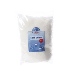 Poudre blanche en sachet, imitant la neige, avec un design simple et moderne.
