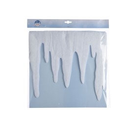 Décor en feutre bleu avec des gouttes blanches évoquant la glace.