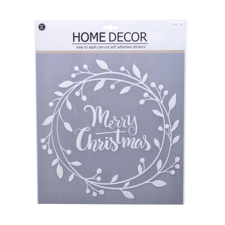 Autocollant décoratif blanc avec un message festif sur fond gris.