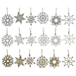 Flocons de neige en bois et métal, nuances argentées et dorées, décorations hivernales élég...