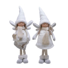 Deux poupées angéliques en blanc, avec chapeaux pointus et ailes délicates, au style doux et f...