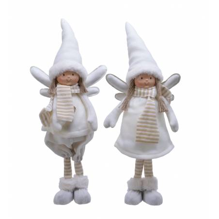 Deux poupées angéliques en blanc, avec chapeaux pointus et ailes délicates, au style doux et f...