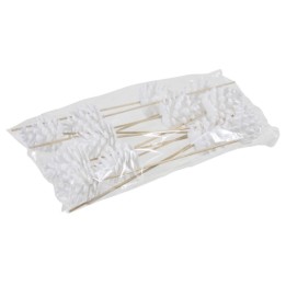 Bâtonnets en bois avec décorations blanches en forme de feuilles, emballés dans un sachet tran...