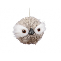 Suspension hibou en fourrure beige