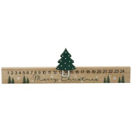 Règle en bois décorée d'un sapin et de flocons pour Noël.
