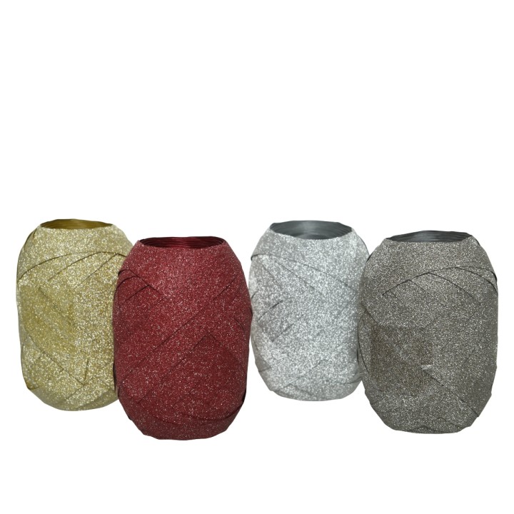 Vases scintillants aux teintes dorées, rouges, argentées et grises, aux formes arrondies.