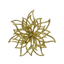 Flocon doré scintillant aux formes délicates et étoilées, évoquant l'élégance festive.