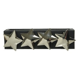 Quatre étoiles métalliques brillantes sur un support noir, créant un effet décoratif élégant.