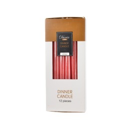 Douze bougies rouges élégantes, emballées dans une boîte blanche et dorée.