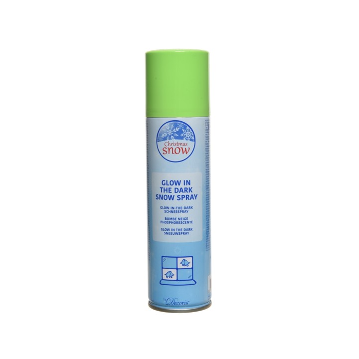 Aérosol bleu et vert, effet neige lumineuse pour décorer à Noël.