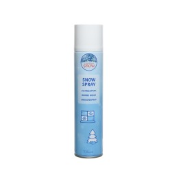 Aérosol blanc sur fond bleu, évoquant la neige artificielle pour décorations festives.