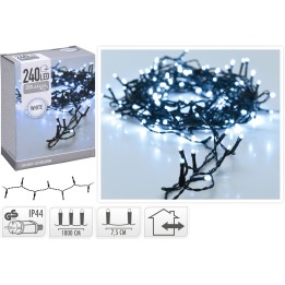 Guirlande lumineuse à LEDs blanches sur fond noir, 240 ampoules, longueur de 1800 cm.