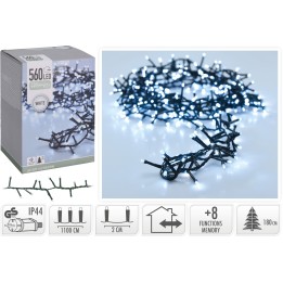 Guirlande lumineuse LED blanche sur fond noir, 560 lumières, 11 mètres, 8 fonctions.