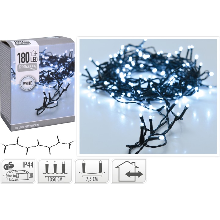 Guirlande lumineuse blanche à LED, fils noirs, 180 lumières, longueur de 13,5 m.