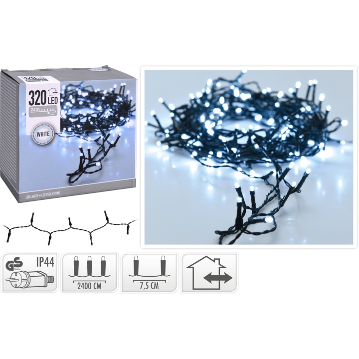 Guirlande lumineuse à LED blanches, fil noir, 320 lumières, 2400 cm, décorative et étanche.