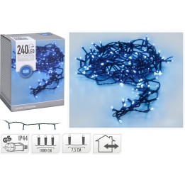 Guirlande lumineuse bleue à LED, 240 lumières sur fil sombre, idéale pour décoration.