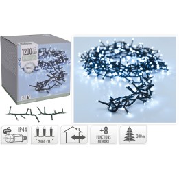 Guirlande lumineuse LED blanche, 1200 lumières sur fil noir, plusieurs fonctions décoratives.