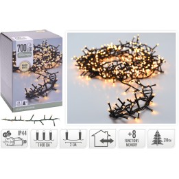 Guirlande lumineuse noire avec 700 LED blanches chaudes, idéale pour décorer.