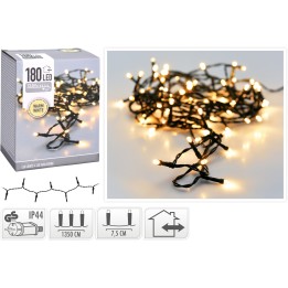 Guirlande lumineuse à LED blanches chaleureuses sur fil noir, 180 ampoules, longueur 1350 cm.