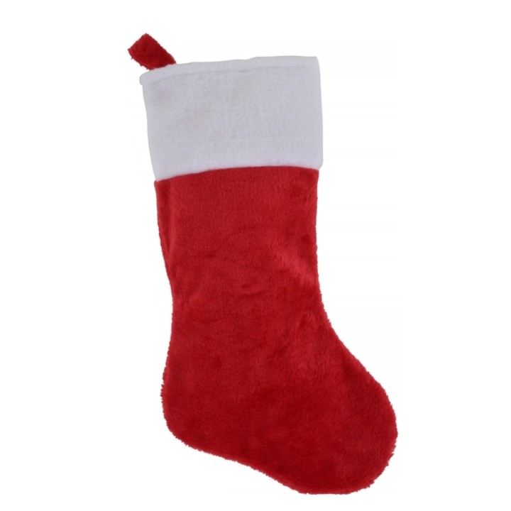 Chaussette de Noël en velours rouge, avec un revers blanc en tissu doux.