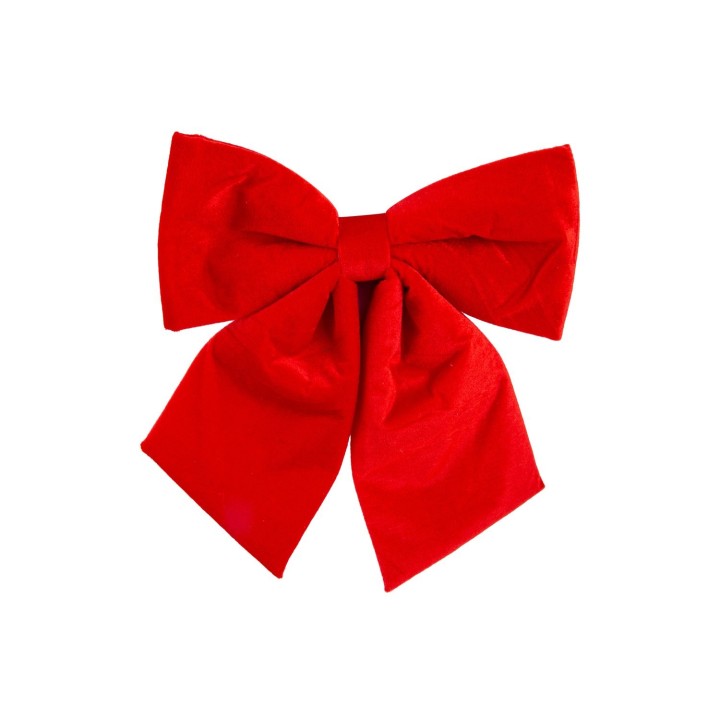 Nœud en satin rouge vif, aux grandes boucles élégantes et à la texture douce.