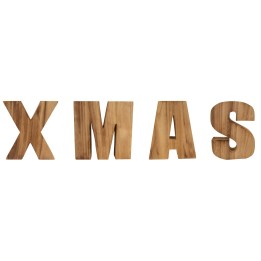 Lettres en bois sculptées formant "XMAS", avec une finition naturelle et chaleureuse.