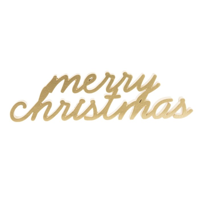 Inscription dorée "Merry Christmas" en lettres cursives élégantes.