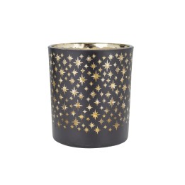 Vase noir orné d'étoiles dorées, créant un effet lumineux et élégant.