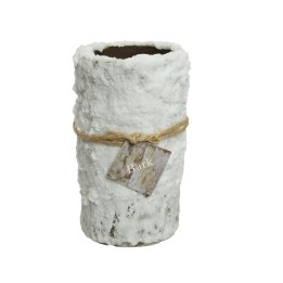 Vase texturé blanc imitant l'écorce, décoré d'une corde rustique.