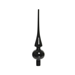 Objet décoratif en verre noir, avec une forme allongée et une base sphérique.