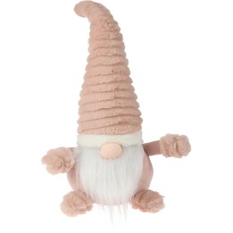 Poupée de gnome en peluche, chapeau pointu beige, barbe blanche douce et corps rond.