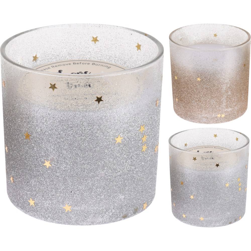 Deux bougies à paillettes et étoiles