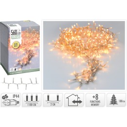 Guirlande lumineuse LED chaude, 560 ampoules sur fil transparent, plusieurs modes d'éclairage.