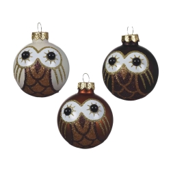 3 boules en verre hibou 6cm