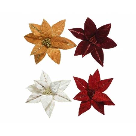 4 Poinsettias multicolor sur clip