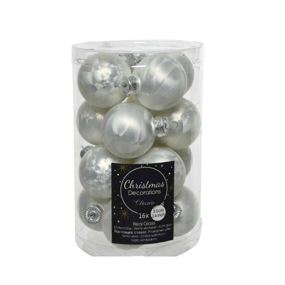 16 Boules de Noël blanches 3,5cm | SAPINS.FR