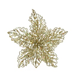 Étoile décorative dorée aux feuilles scintillantes, évoquant l'élégance festive.