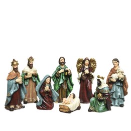 Vignettes colorées de la Nativité, personnages en résine peinte avec détails raffinés.