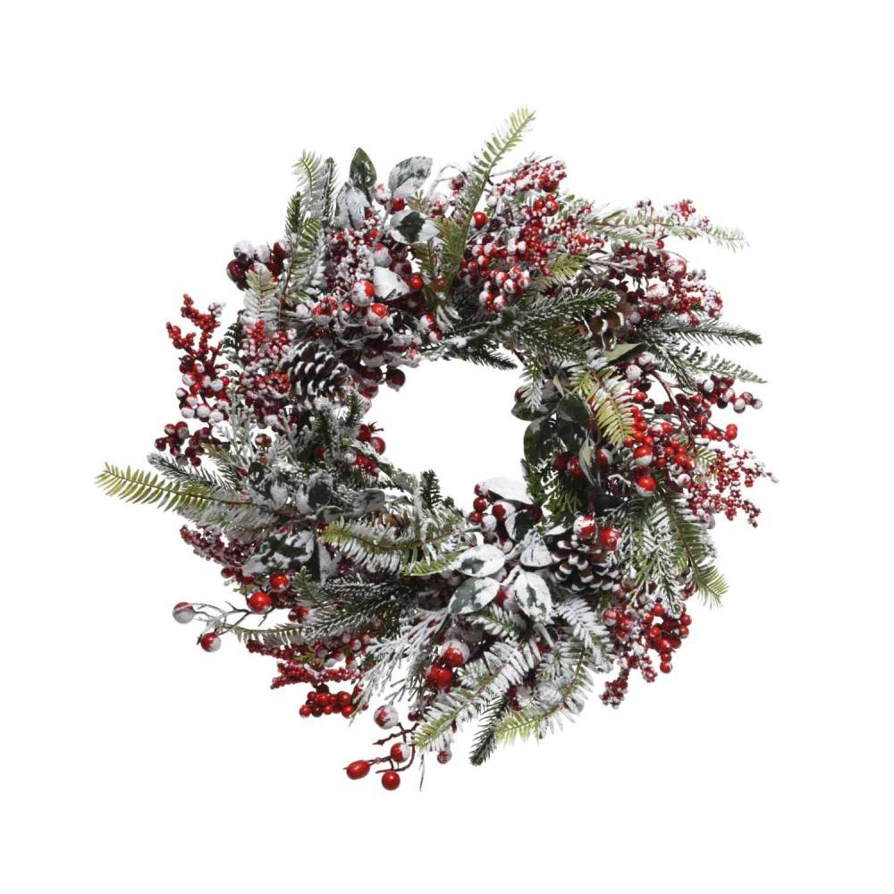 Couronne  artificielle enneigée et baies 40cm